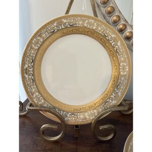 VTG GNA 9 Fine Porcelain Salad Plates Set of 4 Gold Encrusted Gold Trim 7-3/4"